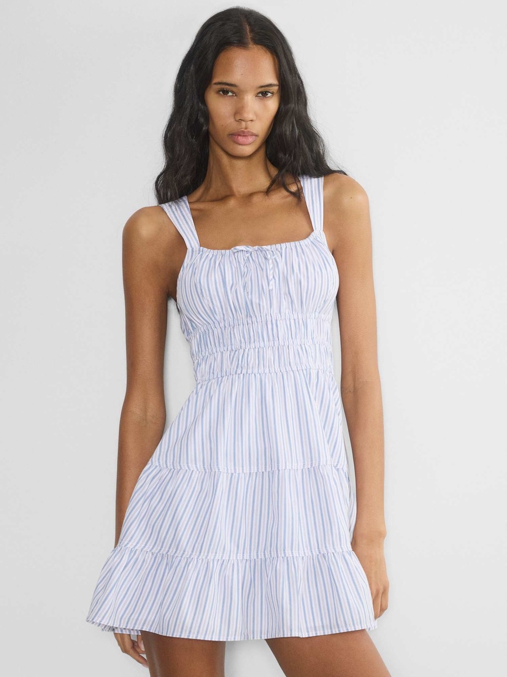 Aritzia Sunday Best Martine Poplin Dress Size M Light Blue White Striped 124377